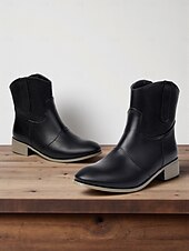abordables Cowboy y botas occidentales-Botines de piel sintética color vino tinto para mujer: botas cortas de tacón bajo estilo western informal para el trabajo, viajes y atuendos cotidianos.