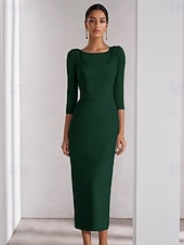halpa Cocktailmekot-Holkkimekot  pylväs cocktail-mekot Elegantti mekko virallinen häät ankle pituus 3/4 hihainen pyöreä kaula-aukko stretch crepe halkiolla