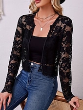 cheap Wedding Guest Wraps-Mother's Wraps Elegant Sun Protection Long Sleeve Lace Wedding Wraps With Pure Color For Formal Summer