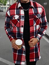 preiswerte Herren-Blazer &amp; -Anzüge-Herren Leichte Jacke Hemdjacke Freizeitjacke Jacke-Shirt Urlaub Täglich Thermowarm Tasche Frühling Herbst Karomuster Mode Klassisch Revers Regulär Schwarz Wein Orange Khaki Armeegrün Jacken