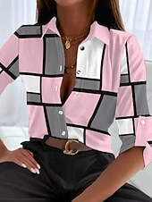 billige Dressy topper-Dame Skjorte Arbeidsskjorter Grafisk Geometrisk Elegant Stilfull Fritid Langermet Skjortekrage Vanlige topper Arbeid Festkveldsklær Daglig Glimmer Hvit Rosa Blå Grønn Vår, Høst, Vinter, Sommer