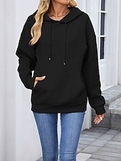 preiswerte Einfache Blusen-Damen Textur Bluse Kapuzenpullover Tasche Einfach Streetwear Lässig Langarm Mit Kapuze Normale Oberteile Straße Ferien Ausgehen Schwarz Rosa Braun Khaki Grau Herbst