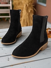 Χαμηλού Κόστους Μπότες Τσέλσι-Γυναικεία μποτάκια chelsea από τεχνητό σουέτ – με φερμουάρ στο πλάι και ελαστικό πάνελ, μπότες chelsea με χαμηλό τακούνι για φθινοπωρινές βόλτες, ψώνια και χαλαρές εξόδους
