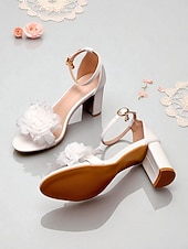 preiswerte Braut-Weiße, blumenverzierte Damen-Sandalen mit Blockabsatz – bequeme Hochzeitsschuhe mit Knöchelriemen, Brautschuhe, perfekt für Hochzeiten und besondere Anlässe