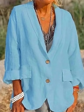 abordables Blazers y Trajes-Mujer chaqueta Cómodo Transpirable Bolsillo Botones Moda Diario Estilo de Oficina Plano Oficina Diario Botonadura Simple Regular Diseño Ajuste regular Manga Larga Ropa de calle Negro Blanco Azul cielo