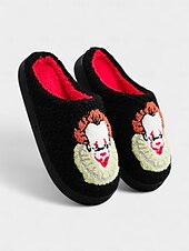 economico Per le donne-pantofole unisex da clown horror pelose con fodera in peluche rosso - comode scarpe da interno per Halloween, per feste in maschera spaventose e appassionati di film horror