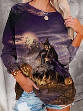 ieftine Hanorac și hoodie de Halloween-Pentru femei Hanorace Grafic Halloween Modă Casual Manșon Lung Stil Nautic Topuri obișnuite Casual Imprimeu Albastru piscină Verde Închis Mov Portocaliu Trifoi Vară Primăvară Toamnă