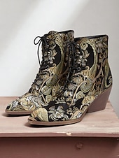  Bottines à lacets en jacquard vintage édouardien pour femmes - bottines à talons compensés à fleurs baroques pour fêtes rétro, mode d'automne des années 1900-1910 et costumes à thème