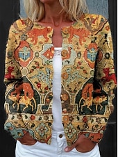  Damen Strickjacke Pullover Gestrickt Rippstruktur Knopf Front Rundhalsausschnitt Lange Ärmel Leicht Alltag Geometrisch Paisley Rundhals Knöpfe Druck Reguläre Oberteile Strick Outdoor Wochenende