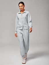 economico Pantaloni-Pantaloni da donna in maglia elasticizzata grigio mélange coordinati, in cotone, con elastico in vita, tasche, eleganti, comodi, casual, quotidiani, da lavoro, autunno