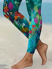economico -Per donna Pantaloni Leggings Streetwear Casual Lunghezza intera Vita Alta Floreale Elastico in vita Stampato Traspirabilità Confortevole Elasticizzato Vacanza Streetwear Abbigliamento quotidiano Blu