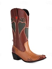 levne Cowboy &amp; Western Boots-dámská hnědá &amp;Hnědé kovbojské boty se srdíčky - elegantní západní styl obuvi pro městskou módu