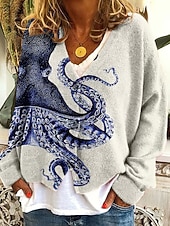 preiswerte 3D Strickjacke-Damen Mantel Freizeitjacke Warm Bequem Druck Mode Modern Lässig Blumen Ausgehen Wochenende Einreihig Regulär V Ausschnitt Normale Passform Langarm Oberbekleidung Weiß Himmelblau Grün Herbst Winter