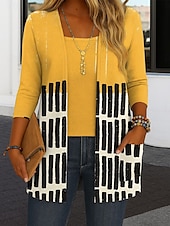 cheap Stripe&amp;Geometric Tops-Women&#039;s Shrugs Graphic Geometric Abstract Vintage Tropical Stylish Long Sleeve Crew Neck Regular Tops Daily Print Yellow Light Green Red Blue Brown Summer Spring Fall