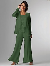 voordelige Broekpakken van mama-Pantsuit 3-delige Moeder van de Bruid Formele Bruiloft Gast Elegante Plus Size Wrap Vloerlengte Chiffon Mouwloos met Kant gratis op maat