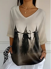 お買い得  ハロウィントップス-ハロウィン 女性用 ボヘミアン T シャツ グラフィック アニマル キャット エレガント ボヘミア ヴィンテージ ハーフスリーブ V ネック レギュラー トップス デイリー 外出 ウィークエンド ブラック ピンク パープル オレンジ ブラウン 夏 春 秋