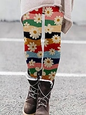 cheap Graphic Leggings-Women&#039;s Pants Trousers Leggings Streetwear Casual Full Length High Waist Striped Elastic Waist Print Breathability Comfortable Stretchy Vacation Street Daily Wear Black Grey Black 2# Yellow Pink