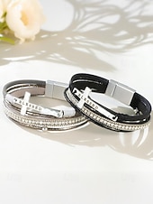 levne Dámský náramek-Dámský vícevrstvý náramek s křížkem a kamínky – inspirativní „požehnaný“ náramek z umělé kůže pro běžné nošení, do kostela i na zvláštní příležitosti