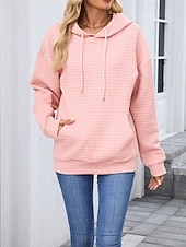 preiswerte Einfache Blusen-Damen Textur Bluse Kapuzenpullover Tasche Einfach Streetwear Lässig Langarm Mit Kapuze Normale Oberteile Straße Ferien Ausgehen Schwarz Rosa Braun Khaki Grau Herbst