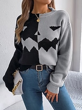 economico Blusa e Camicie di Halloween-Maglione da donna Halloween con zucca casual morbido grafica colletto a coste maniche lunghe top regolari lavorato a maglia arancione khaki autunno inverno pre-autunno