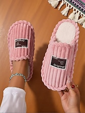 billiga Inneskor och flip-flops till damer-Rosa plyschtofflor för dam med bred vidd – mysiga inomhustofflor med vadderad sula för hemmet, studentboendet och avslappnad avkoppling