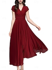 cheap Cocktail Dress-Women&#039;s Maxi long Dress Boho Wedding Guest Dress Elegant Stylish Regular Fit Plain Short Sleeve V Neck Black White Yellow Light Green Summer Spring