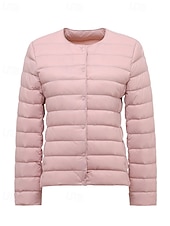 billige Dunjakker-Dame Dunjakke Pufferjakke Hold Varm Bekvem Lomme Knapper Fritid عادي Ferie Ut på byen Fritid / hverdag Enkeltkneppet Normal Crewneck Normal Langermet Yttertøy Marineblå Svart Hvit Høst Vinter