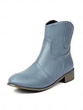 abordables Cowboy y botas occidentales-Botines de piel sintética color vino tinto para mujer: botas cortas de tacón bajo estilo western informal para el trabajo, viajes y atuendos cotidianos.