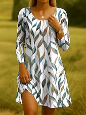 ieftine rochie florală-Pentru femei Rochii Midi Rochii Tricou Rochie de Vară Rochie A line Casual Zilnic Concediu Dată Fit regulat Floral Grafic Manșon Lung Stil Nautic Negru Alb Albastru piscină Verde Închis Var