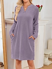 ieftine Rochie Artă și Design-Pentru femei Rochii Midi Rochie hanorac Rochie casual Modă Modern În aer liber Zilnic Sfârșit de săptămână Fit regulat Simplu Manșon Lung În V Negru Roz Îmbujorat Verde Militar Mov Primăvară Toamnă