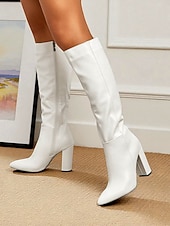 preiswerte Modische Stiefel-Grüne kniehohe Kunstlederstiefel für Damen – Stiefel mit spitzer Zehenpartie und Blockabsatz für Streetstyle im Herbst und Winter, tägliche Ausflüge und Urlaubsmode
