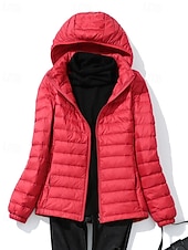 preiswerte Puffers &amp; Parka-Damen Daunenjacke Warm Bequem Reißverschluss Tasche Mode Einfach Ausgehen Wochenende Reisverschluss Regulär Mit Kapuze Normale Passform Langarm Oberbekleidung Gelb Rosa Rote Herbst Winter