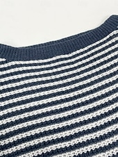 preiswerte Grafische Muster und Details-Damen Pullover Lässig Weich Gestreift Gerippt U-Boot-Ausschnitt Gestrickt Langarm Normale Oberteile Stricken Outdoor Täglich Wochenende Schwarz Rote Herbst Winter