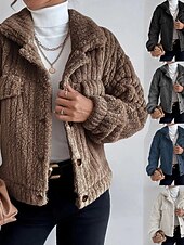 billige genserjakker-Dame Vinterfrakk Fleece-jakke Hold Varm Bekvem Lomme Knapper Mote عادي Ut på byen Helg Enkeltkneppet Normal Aftæpning Normal Langermet Yttertøy Svart Brun Mørkegrå Vinter