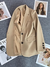 billiga Blazers och kostymer-Dam Kavaj Bekväm Andningsfunktion Ficka Ledigt Slät Kontor Gata Ledigt Dagliga kläder Enkelknäppt Normal Nedvikt Normal Långärmad Ytterkläder Svart Rodnande Rosa Kaki Sommar Vår