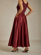 levne Maxi sukně-Dámské Sukně Elegantní Vinobraní Módní Maxi Středně vysoký pas Sukně Nabírané šaty Plisé Kapsy Lehce elastické Nový Rok Párty večerní šaty Vínově rudá Jaro Hedvábí jako satén