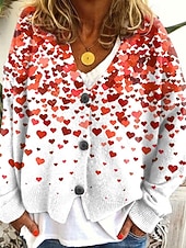 preiswerte 3D Strickjacke-Damen Mantel Freizeitjacke Warm Bequem Druck Mode Modern Lässig Blumen Ausgehen Wochenende Einreihig Regulär V Ausschnitt Normale Passform Langarm Oberbekleidung Weiß Blau Purpur Herbst Winter