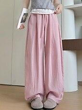 abordables pierna ancha y cintura alta-Mujer Perneras anchas Chinos Básico Casual Longitud total Alta cintura Plano Bolsillo Cintura elástica Confortable Suave Cómodo Elástico Exterior Calle Negro Rosa Azul Marino Café Verano Primavera