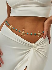 economico Cintura da donna-Cintura da donna con catena in vita e perline turchesi a forma di stella marina - gioielli da spiaggia in lega bohémien per outfit estivi e look da vacanza