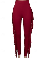 halpa Naisten kapeat housut-Naisten Housut Sukkahousut Mukavat leggingsit Katutyyli Vapaa-aika Täyspitkä Luonnollinen Tavallinen Tupsu Joustava vyötärö Mukava Pyhäpäivä Arki-asut Viikonloppu purppura Musta Valkoinen Armeijan