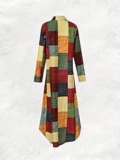 ieftine Rochie Artă și Design-Pentru femei Rochie Maxi Rochii Tip Cămașă Rochie blazer Rochie teacă Vacanță Casual Petrecere Dată Fit regulat Grafic Geometric Manșon Lung Guler Cămașă Negru și Alb Negru Alb Galben Vară Primăvar