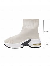 levne Kotníkové boty-Dámské béžové ponožkové kozačky z flyknit pleteniny s platformovou podrážkou – lehká ležérní obuv na outdoor, cestování a sport