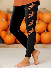 levne Halloween kalhoty-Dámské Legíny prázdniny Vinobraní Módní Po kotníky Vysoký pasPantsHalloween Grafika předvečer Všech svatých Potisk Yumuşak Prodyšné Elastické Formální Venkovní Dovolená Bílá Fialová Oranžová Šedá