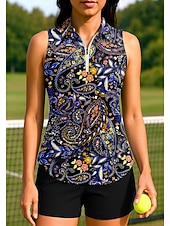 billiga Kvinnors skjorta-Dam Paisley Multifärgad Bohem Toppar Sporttröja Vandringspolotröja Tennisskjorta Ärmlös Dragkedja UPF50+ UV-resistent Hög Elasisitet Fuktabsorberande Andningsfunktion Tennis Golf Pickleball Nedvikt
