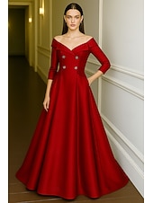 preiswerte Smokingkleider-Smokingkleid A-Linie Formell Hochzeit Hochzeitsgast Satin Elegant seidig 3/4 Ärmel Plissee Bodenlang