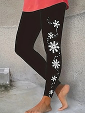 baratos -Mulheres Calças Leggings Roupa de rua Casual Comprimento total Cintura Alta Floco de Neve Cintura elástica Imprimir Respirabilidade Confortável Com Stretch Férias Rua Roupa Diária Preto Primavera