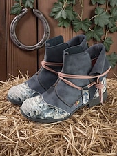 economico Stivali alla caviglia-stivali patchwork artistici da donna: stivaletti alla caviglia colorati con lacci per streetwear creativo, giardinaggio urbano e gite del fine settimana