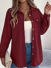 preiswerte Damen Einfache Oberteile-Damen Hemd Textur Bluse Bluse Einfach Modern Lässig Langarm Hemdkragen Normale Oberteile Täglich Ausgehen Tasche Knöpfe Schwarz Wein Khaki Herbst