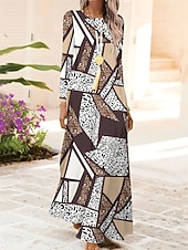 preiswerte Kunst &amp; Design Kleid-Damen Maxikleid Shiftkleid A Linie Kleid Party Lässig Boho Date Lässiger Schnitt Grafik Tiermotiv Leopard Langarm Rundhalsausschnitt Purpur Khaki Frühling Herbst Winter