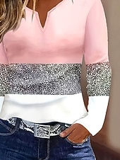 Pentru femei Tricou Grafic Geometric Bloc Culoare Epocă Stilat Clasic Manșon Lung În V Gât crestat Topuri obișnuite Zilnic Sfârșit de săptămână Imprimeu Roz Îmbujorat Primăvară Toamnă Iarnă ieftine Tricou cu dungi și geometric-Pentru femei Tricou Grafic Geometric Bloc Culoare Epocă Stilat Clasic Manșon Lung În V Gât crestat Topuri obișnuite Zilnic Sfârșit de săptămână Imprimeu Roz Îmbujorat Primăvară Toamnă Iarnă